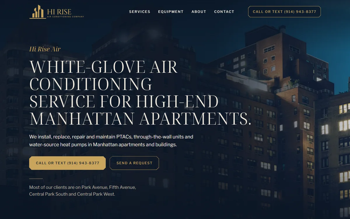 First screen of the Hi Rise Air website